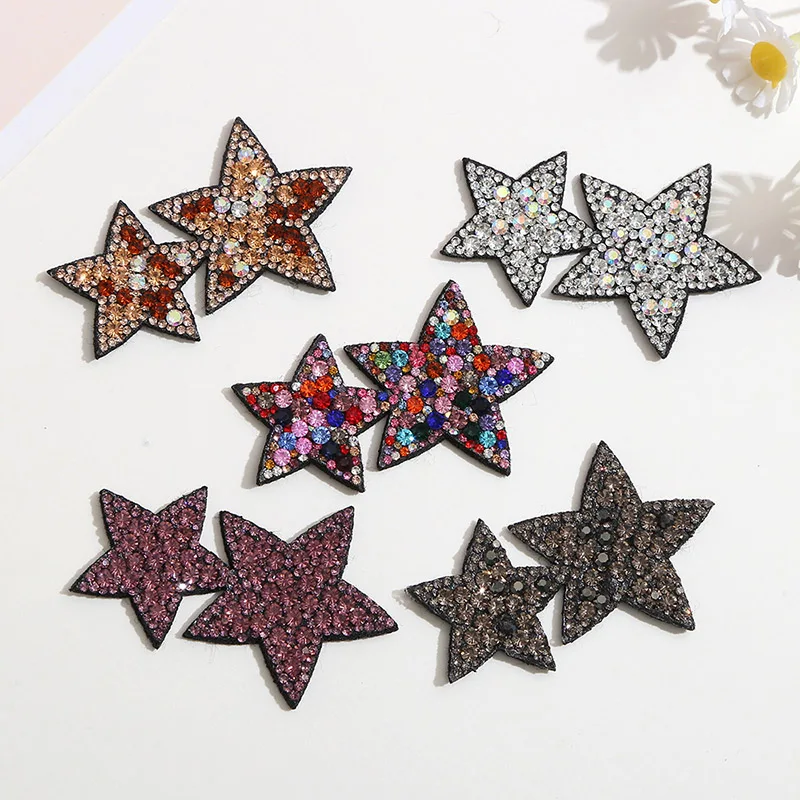 Patches Rhinestone Applique DIY For Clothing Jacket Backpack Five-pointed Star Sewing Decorative Badges BX007