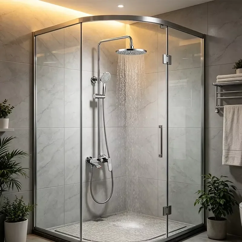 BESTME Square-Design Brass Modern Waterfall Shower Head Set Single-Handle Faucets Brass Plated Ceramic Wall Mount