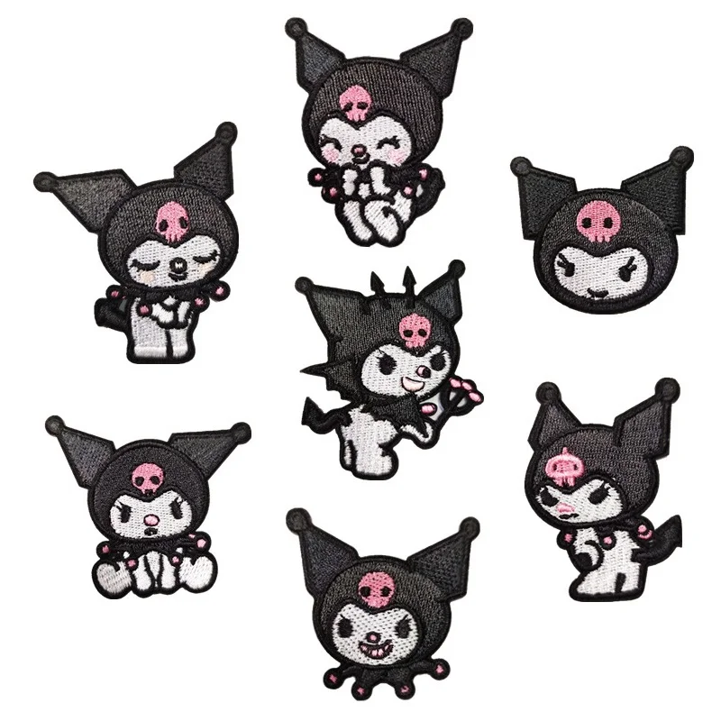 

7Pcs Cartoon Kuromi Anime Self-adhesive Applique For Sew Child Clothes Iron on Embroidery Patches DIY Kwaii Coat Decor Stickers