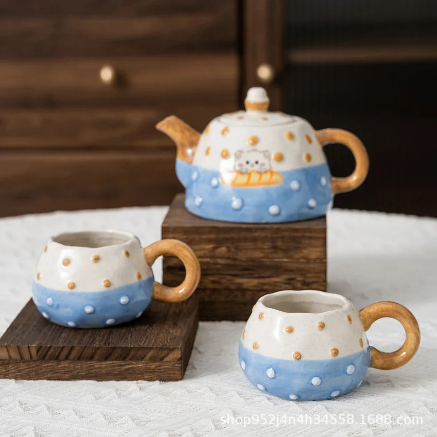 

Creative hand drawn cartoon cute ceramic teapot tea cup set