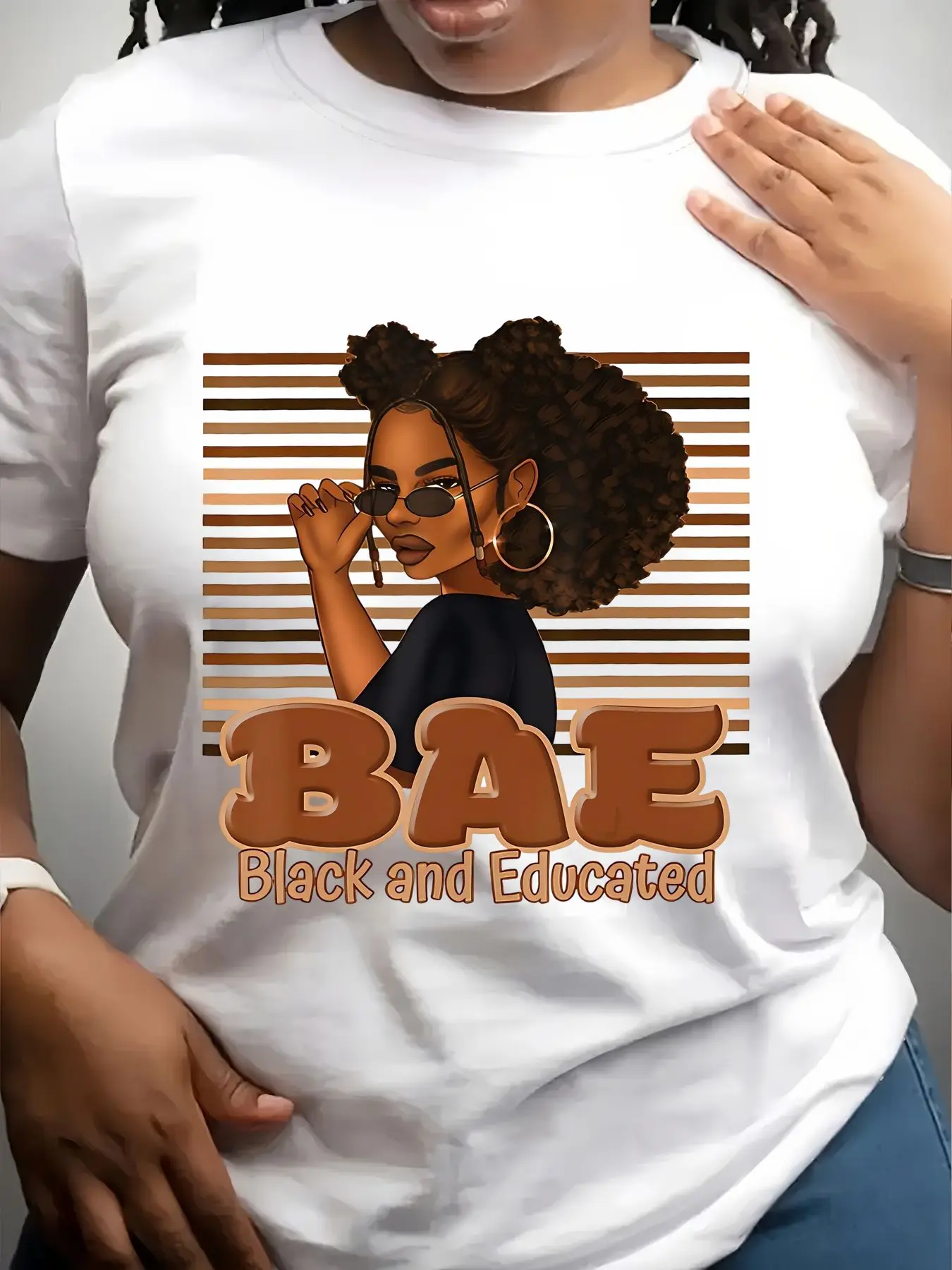 Women's Trendy Crew Neck T-Shirt Bae Black and Educated Suitable for Casual Sportswear