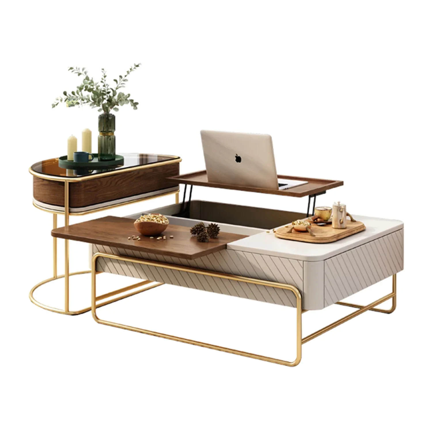 

New Arrival NOVA Nordic White 2 Pieces Lift Top Coffee Tea Table With Storage Modern Living Room Furniture Center Table Sets