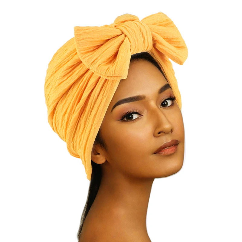 New Big Bowknot Turban for Women Head Wrap Solid Color Fashion India Hijab Hat Chemo Cap Ladies Muslim Hair Accessories