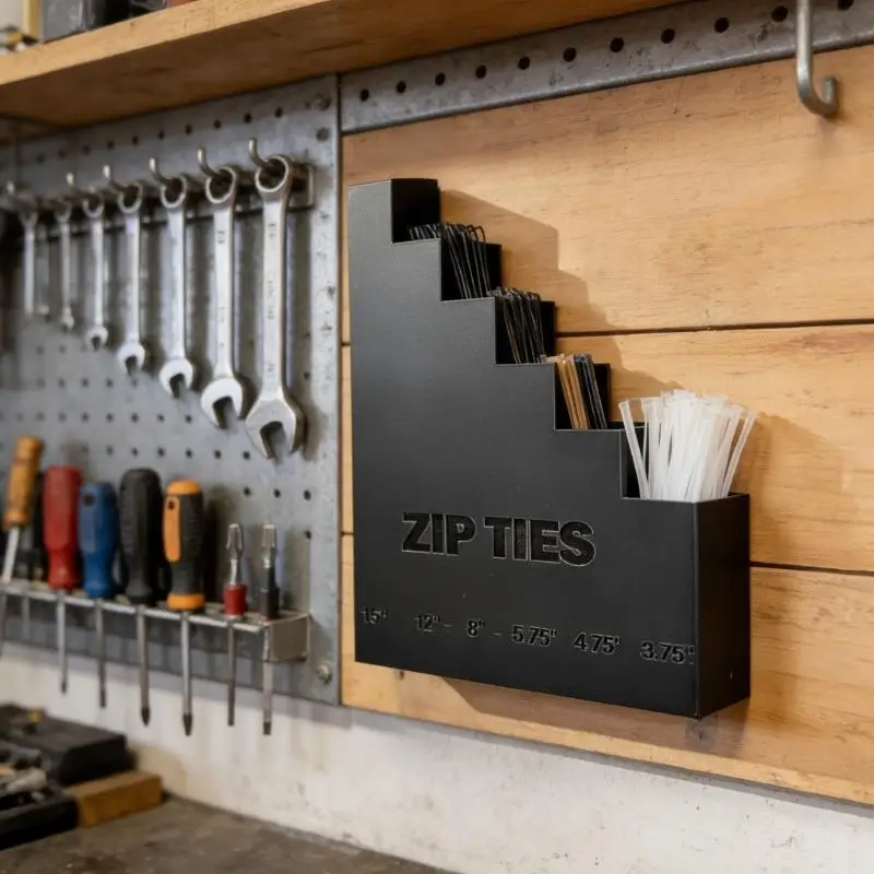 5-stufiger Wandhalter für Kabelbinder, einfach zu installierender Kabelbinder-Organizer für die Werkzeugaufbewahrung in der Garage. – Detail 2