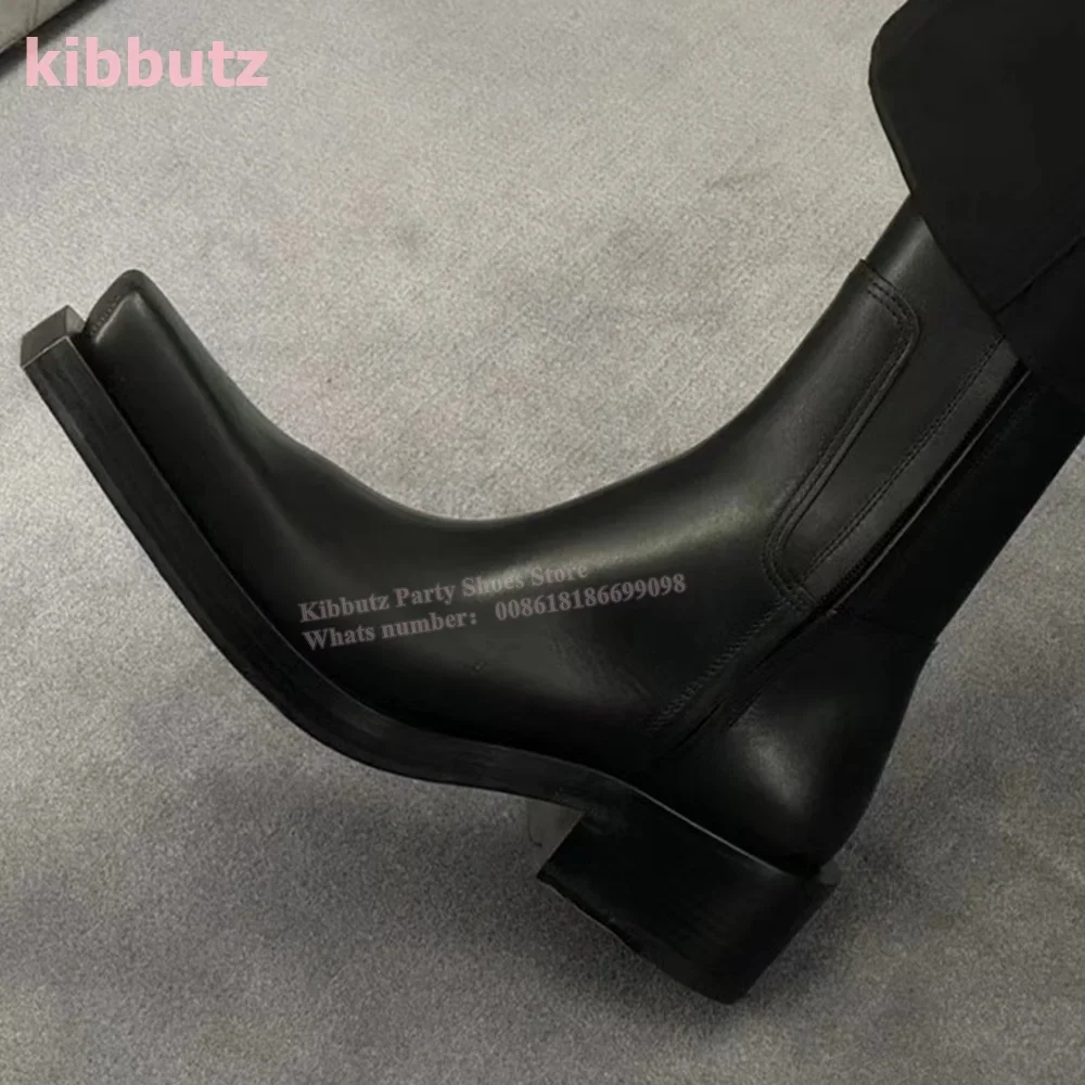 Rider Ankle Boots Square Toe Luxury Leather Solid Black Square Toe Side Zipper Fashion Sexy Luxury Novelty Women Shoes Concise