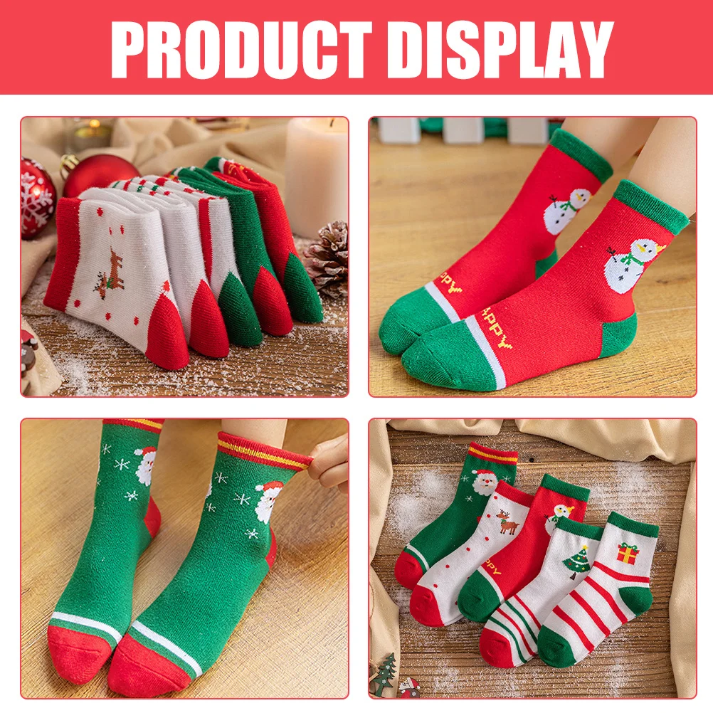 

5Pairs Girls Socks Cute Christmas Patterns Cotton Warm Comfortable Holiday Socks Spring Autumn Christmas Stuff