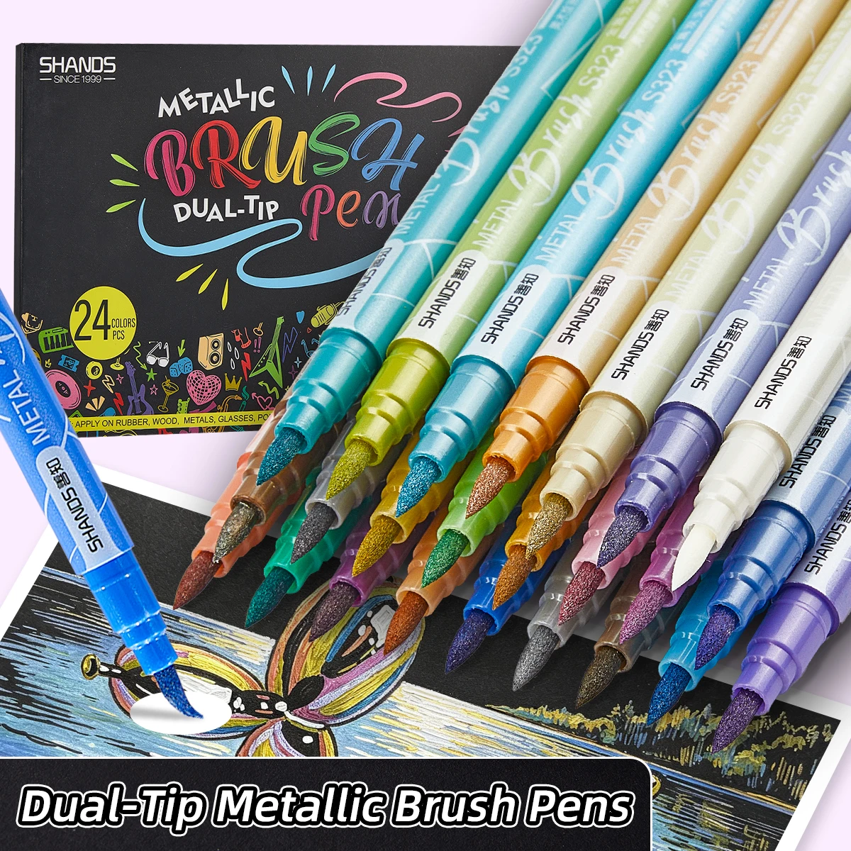 6/12/24pcs Dual Tip Metallic Brush Pens Soft Calligraphy Markers for Journaling Lettering DIY Art School Suppli