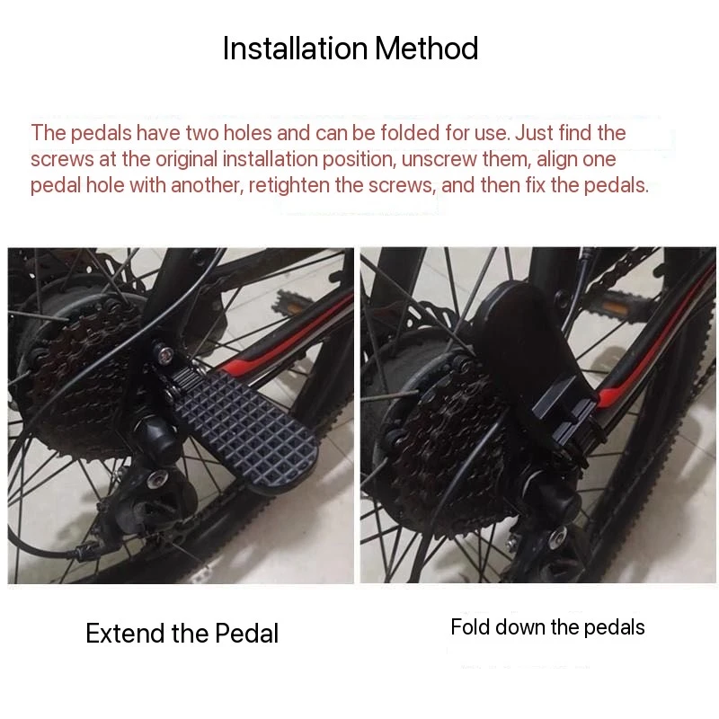 دواسة خلفية للدراجة لدواسة الدراجة الكهربائية، تصميم قابل للطي، مادة سبائك الألومنيوم، نمط مضاد للانزلاق، تطبيق واسع #3