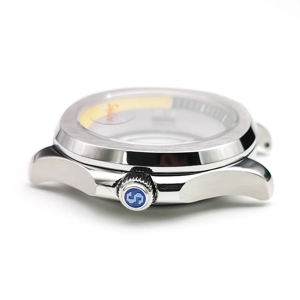 Роскошные часы с модифицированным чехлом NH35 с кольцом-эмблемой, чехол из нержавеющей стали с зеркальным сапфиром, водонепроницаемая ручка с винтом, высокое качество