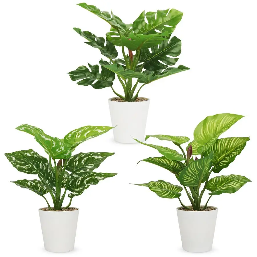 

11.8 Inch 3 Pcs Small Fake Plants Artificial Potted Plant Indoor Faux Tropical Plant for Home Office Table Shelf Desktop Dcor