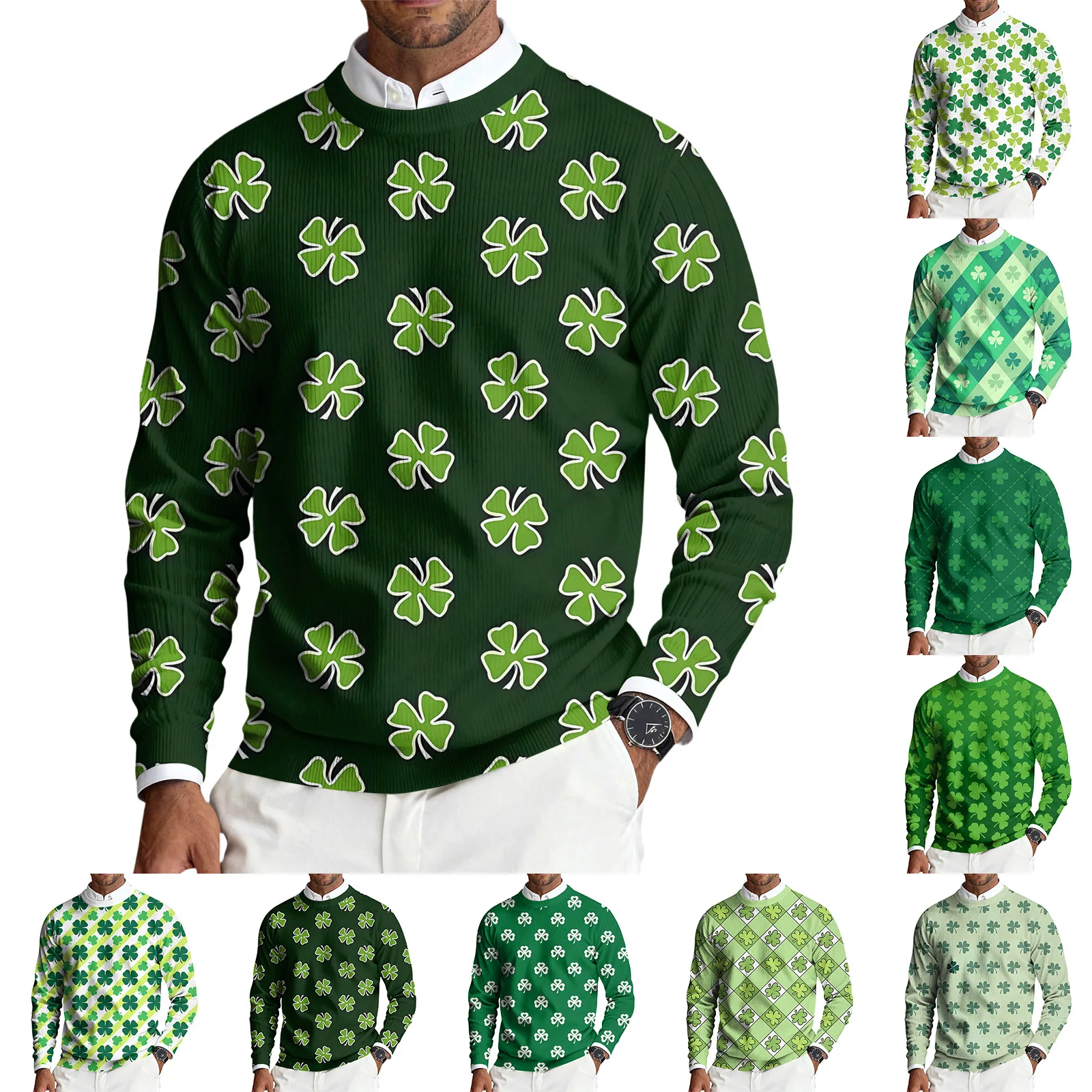 

Men's Sweatshirts St Patrick's Day Green Vintage Knit Graphic Sweatshirt Round Neck Pullover Autumn Winter Pullover Top