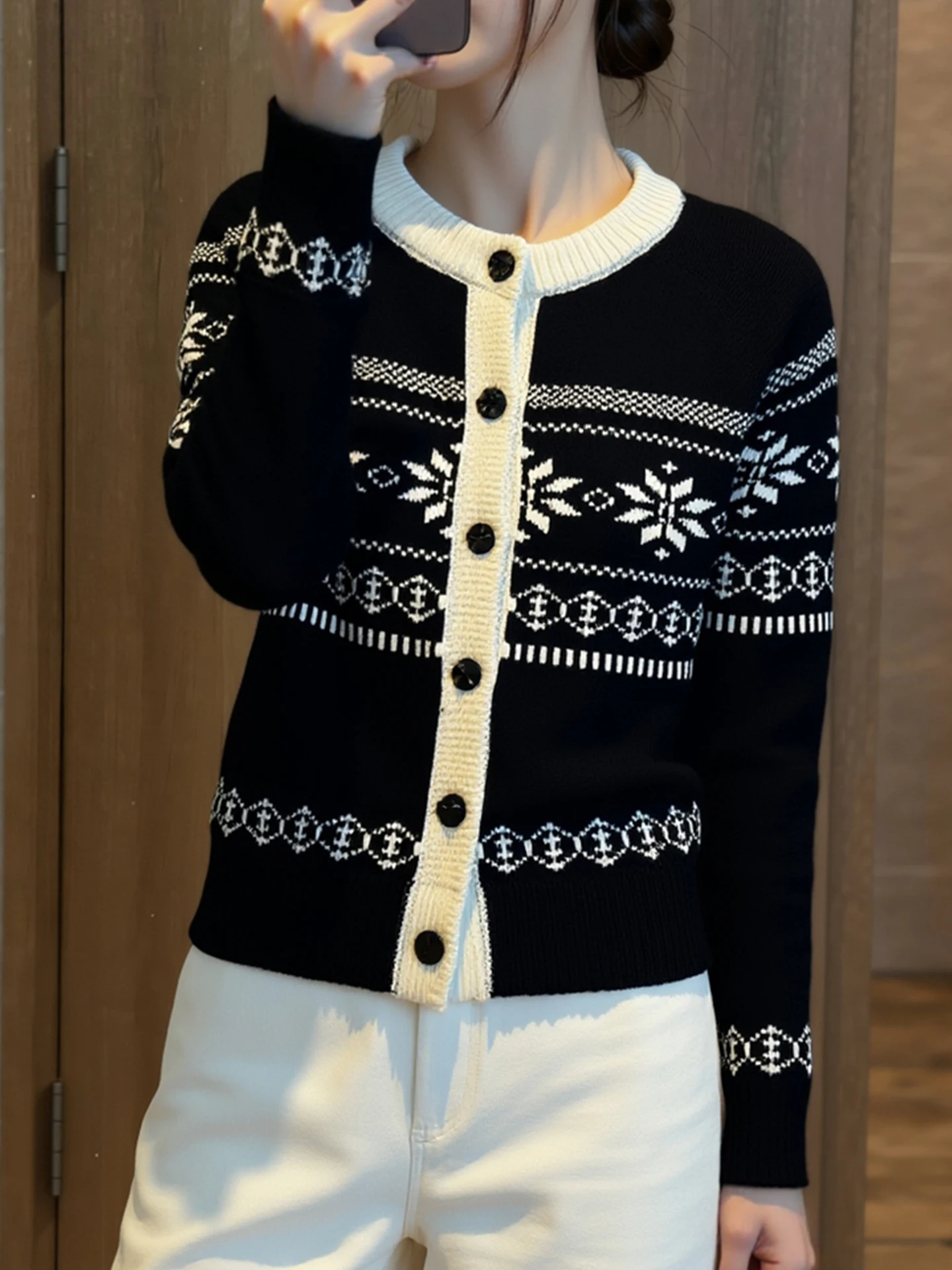 

Женский вязаный кардиган Ele Long Sve с круглым вырезом, универсальный, осенне-зимний, модный, в корейском стиле, стройнящий силуэт