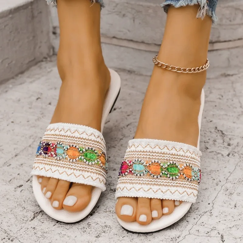 2024 marca sapatos femininos chinelos básicos moda cor combinando chinelos diários novo peep toe plus size chinelos planos