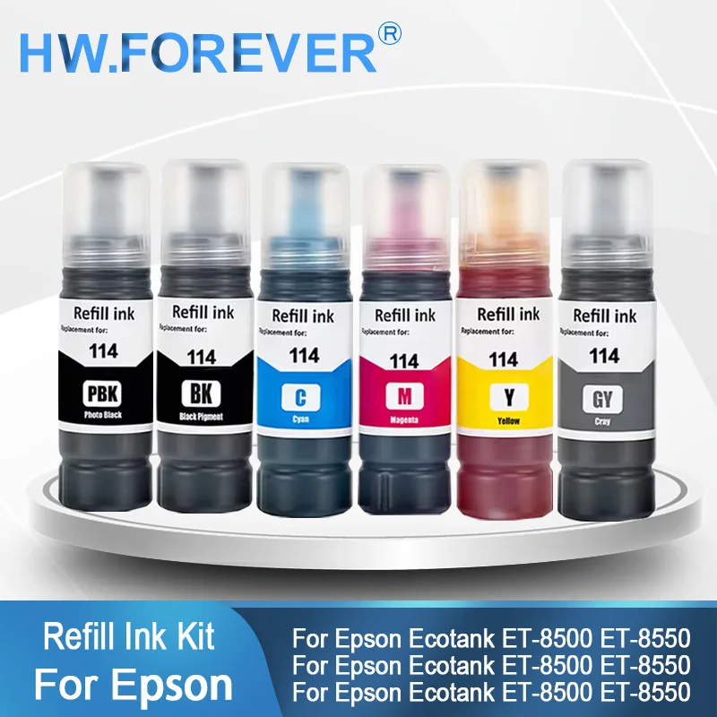 114 T114 Dye Ink Refill Ink Kits For Epson Ecotank ET-8500 ET-8550 ET8500 ET8550 Printers Compatible Inks