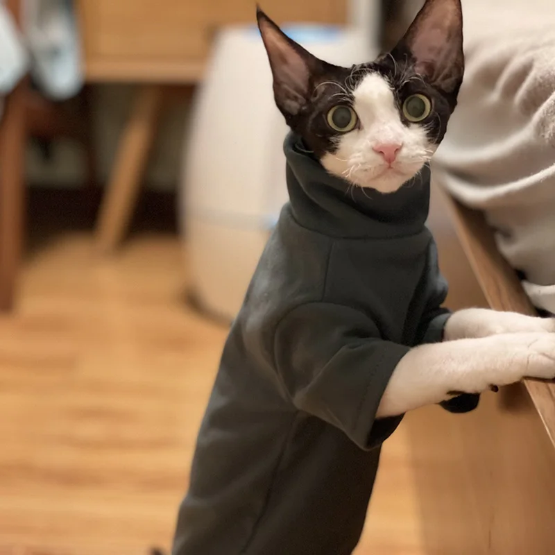 DUOMASUMI Sphynx Cat Clothes Baby Soft Cotton Fall Winter Kitten Clothes for Cornish Devon Cat Costume Hairless Cat Clothes