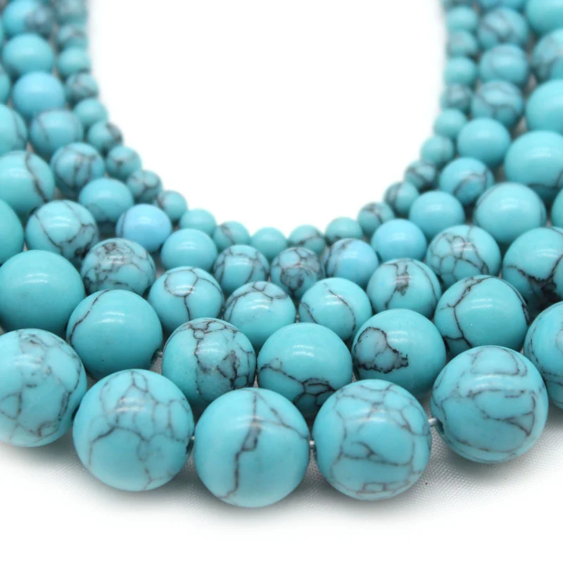 6/8/10mm Blue Turquoise Beads AAAAA Natural Gemstone Beads Round Loose Beads for Jewelry Making DIY Charm Bracelets Necklaces