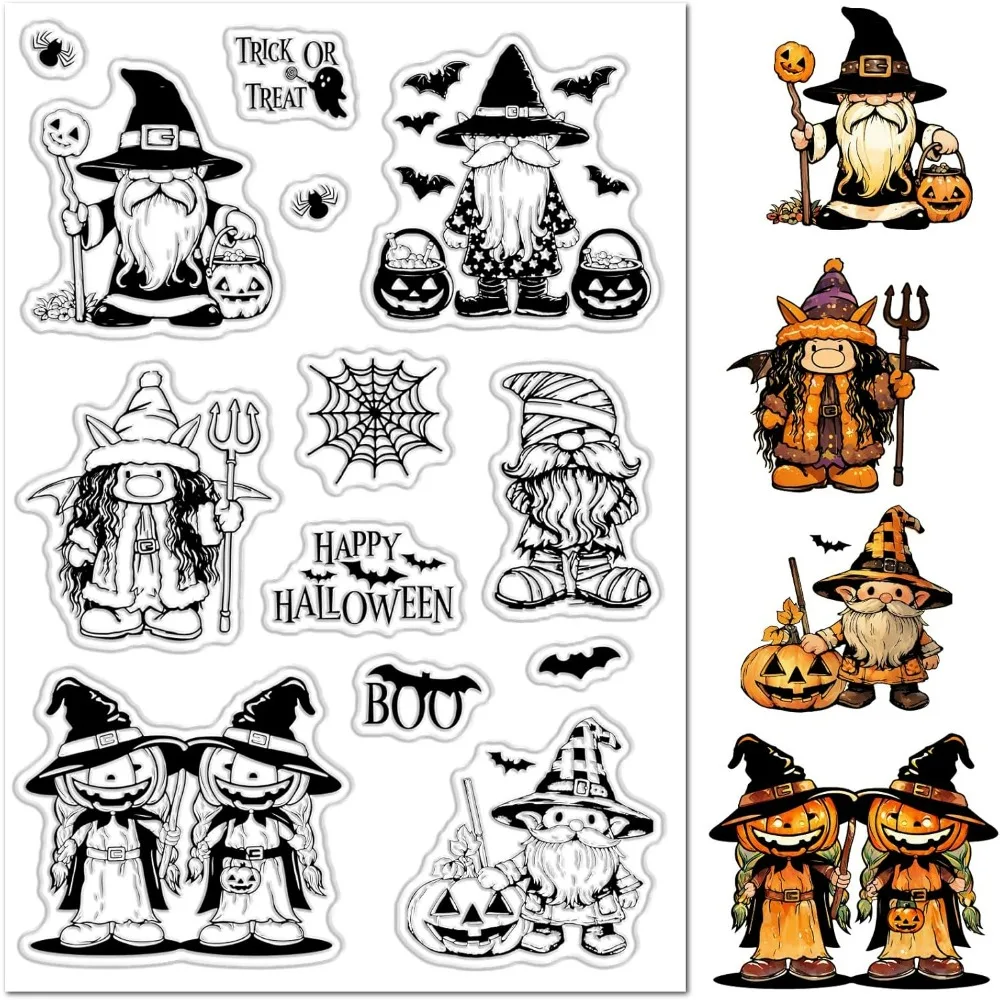 Zwerge, transparente Stempel, Happy Halloween, transparent, für die Kartenherstellung, Skelett, transparent, Netz, Fledermäuse, Gummi, DIY, Schrott, Buchung, Kürbis, Basteln