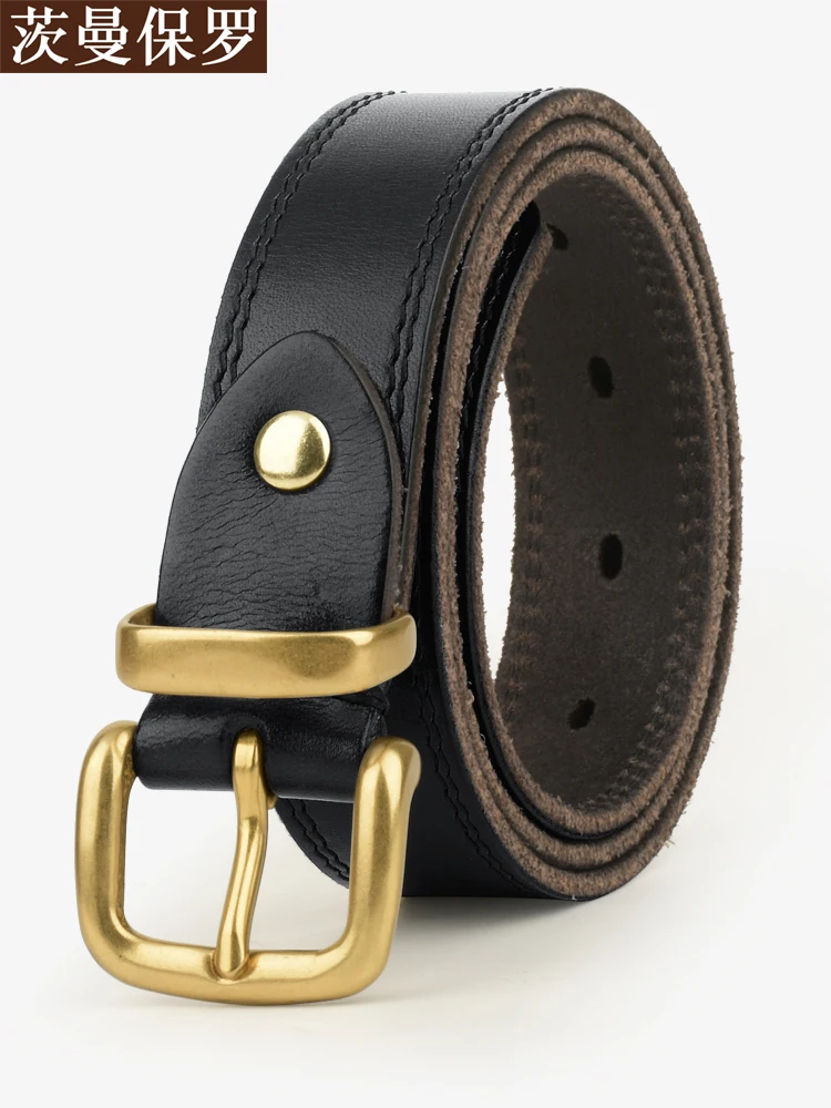 手作りトップレイヤー純牛革ベルト-2024年新作-ピンバックル-カジュアル-多用途-本革-銅製バックル-パンツ用ウエストベルト