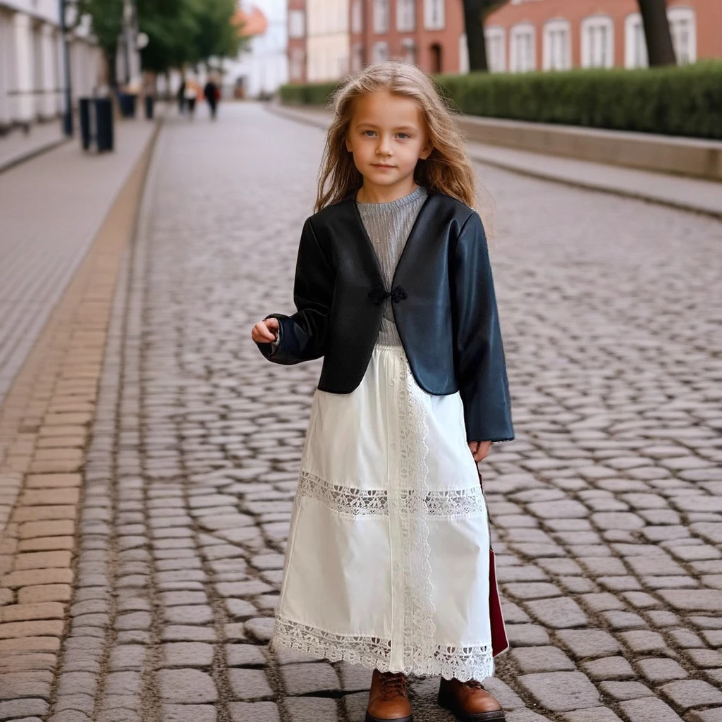 

Fashion Girls Autumn Outfit Set Short PU Leather Jacket White Lace Skirt Chic 2pc Teen Kids Clothes 2-13 Years Children Costumes