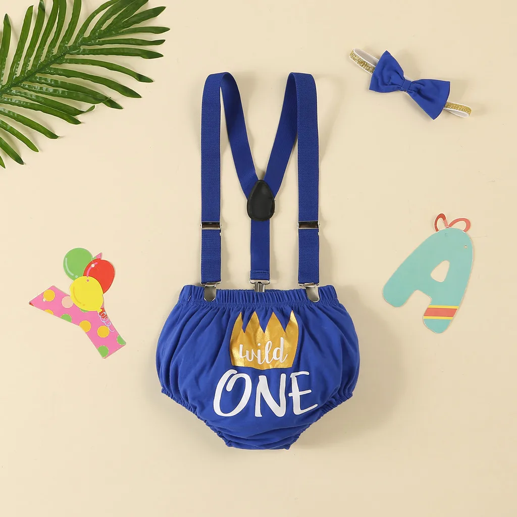 First Birthday Cake Smash Outfit for Baby Boy Girl Cute Printed Diapers PP Shorts Bow Tie Suspender OldNewborn Photograph Sets