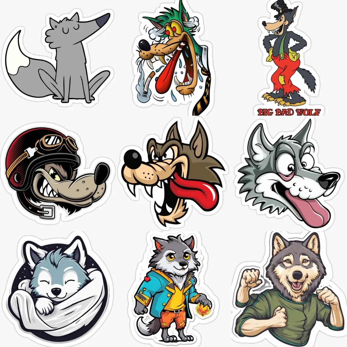 Wolf Head Catoon Creative PVC Waterproof Stickers Accessories for Decorate Car Wall Room Table Motorcycle Off-road Bicycle