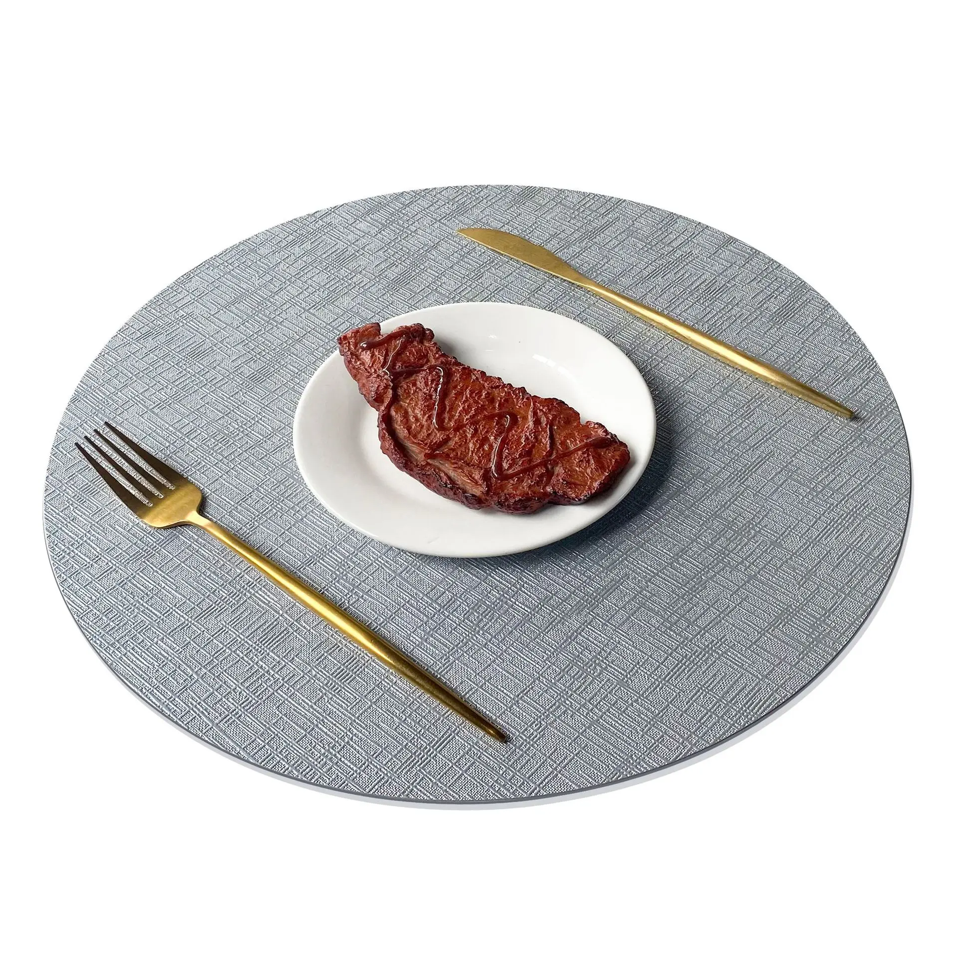 Metal Patterned Double-sided Circular Oval Droplet Shaped Placemats,PVC Leather Insulated,Waterproof,Non Slip Dining Table Mats