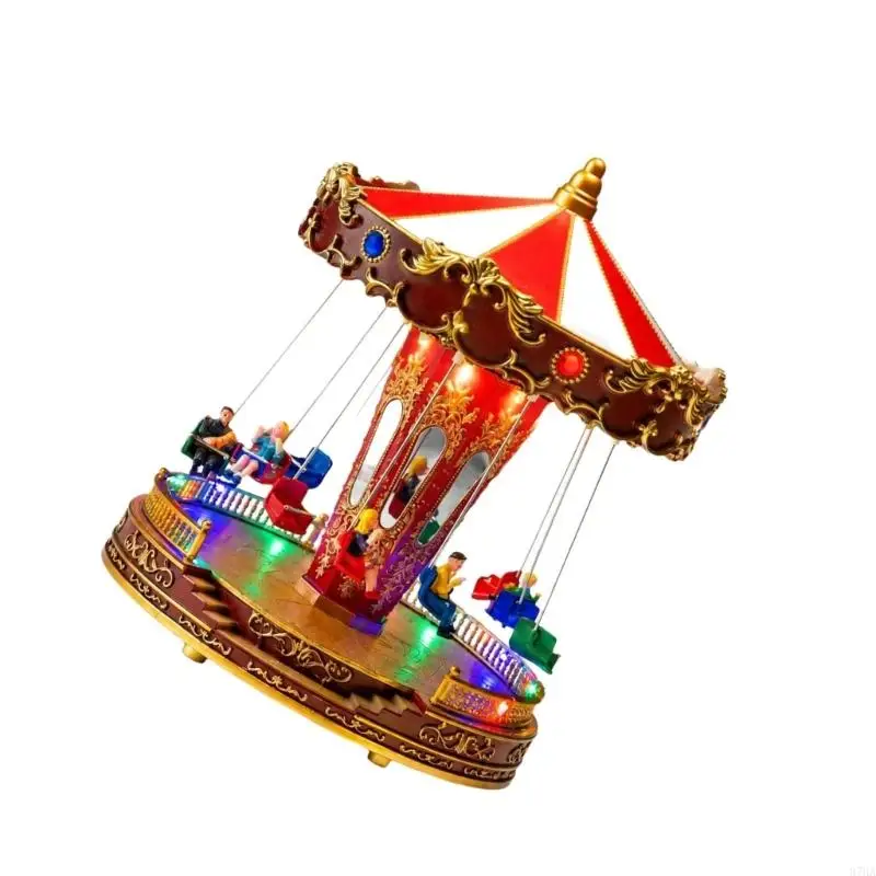 Rotating Christmas Musical Decoration with Colorful LEDs, Music, Decorative Metallic Trim, and Indoor Display Appeal 87HA