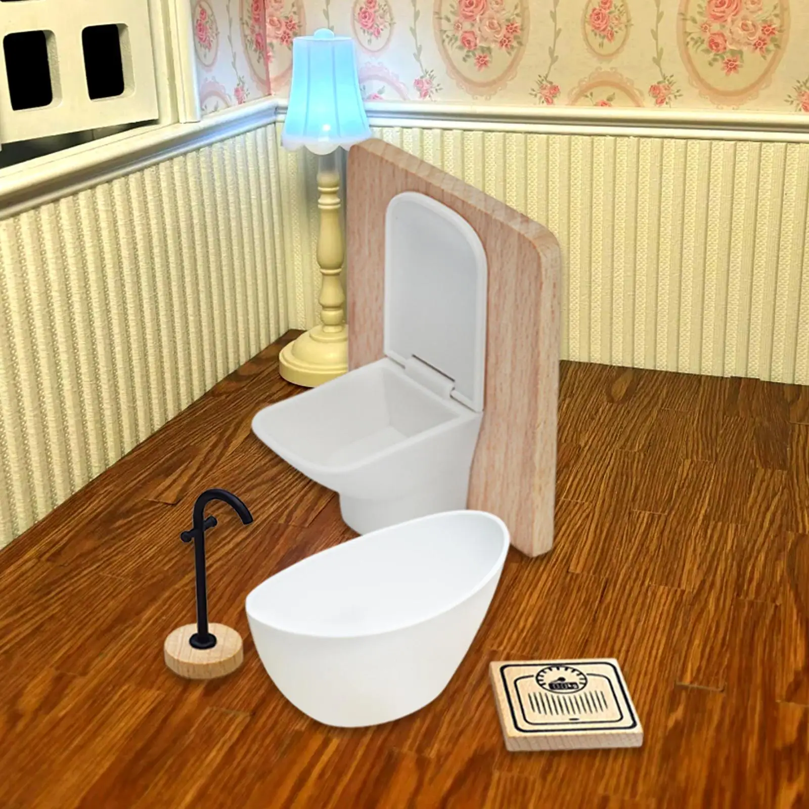 Juego de baño para casa de muñecas, 4 piezas, 1:12, muebles en miniatura, adornos