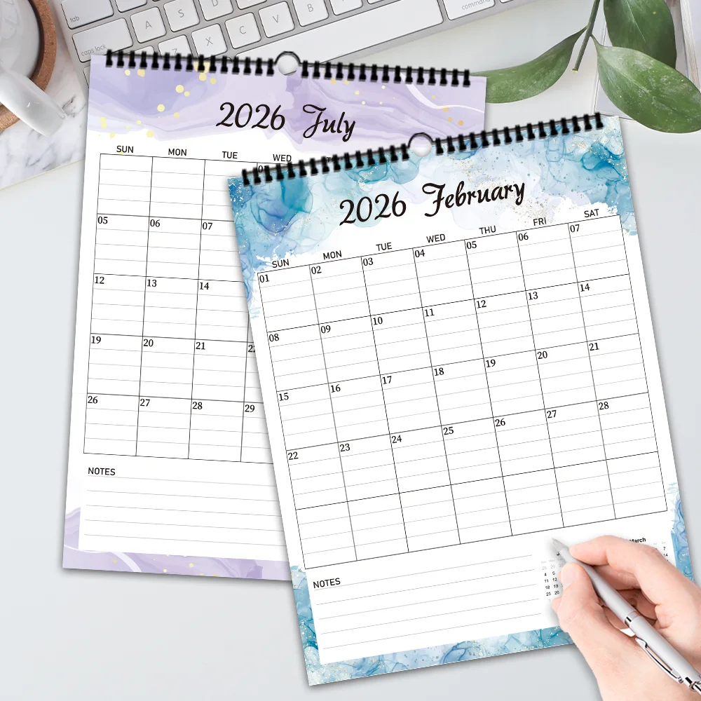 

1 шт. настенный календарь на 2026 годы, простая серия акварельных красок, ежемесячный план на 12 месяцев, идеальный подарок на дни рождения, Рождество, Новый год