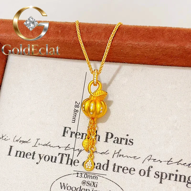 

GoldEclat Women's 24K Gold (AU999) Diamond-Encrusted Pumpkin Tassel Pendant | Liquid gold pumpkin, gold-inlai