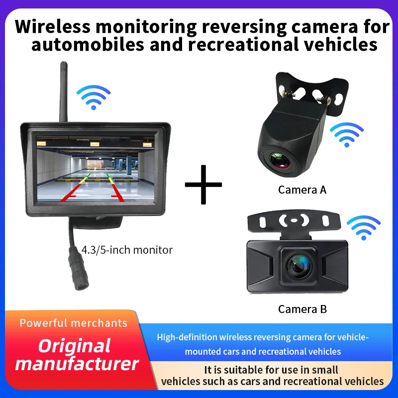 

Wireless Reversing Camera with 4.3/5 Inch Monitor Kit for Car RV Truck Camper Vehicle Backup System DC 12V/24V