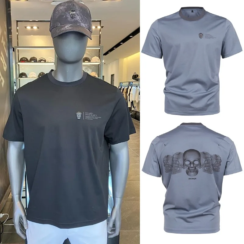 24 new original golf clothing men\'s summer round neck thin golf trendy cool skull short sleeve tops
