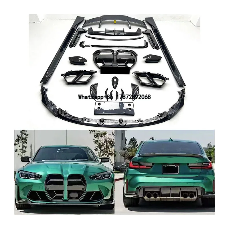 For M3 G80 M4 G82 MP Style Dry Carbon Fiber Body Kit, Front Lip Side Skirt, Rear Diffuser, Rear Spoiler Grille Mirror