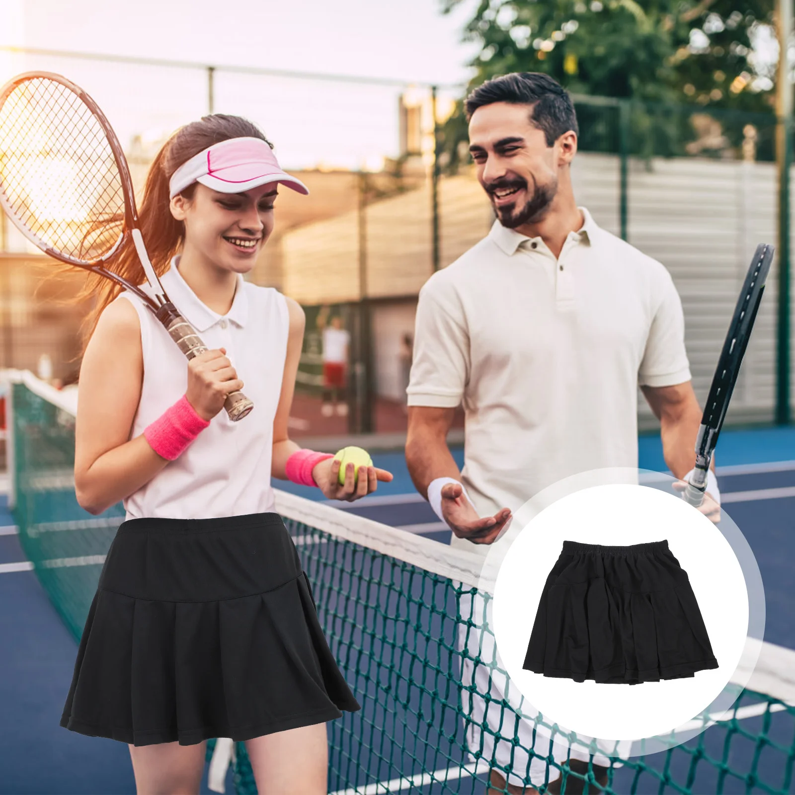

Girls Sports Tennis Skorts Black Size M Pleated High Waist Skirt Stretchy Gym Fitness Shorts Skirt Running Yoga Badminton