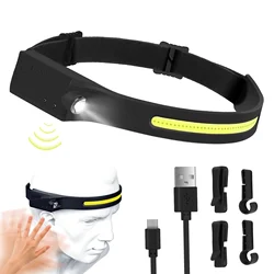 LED Headlamp Sensor Headlight USB Rechargeable Built-in Battery Search Light Head Flashlight for Running Camping Fishing Hiking