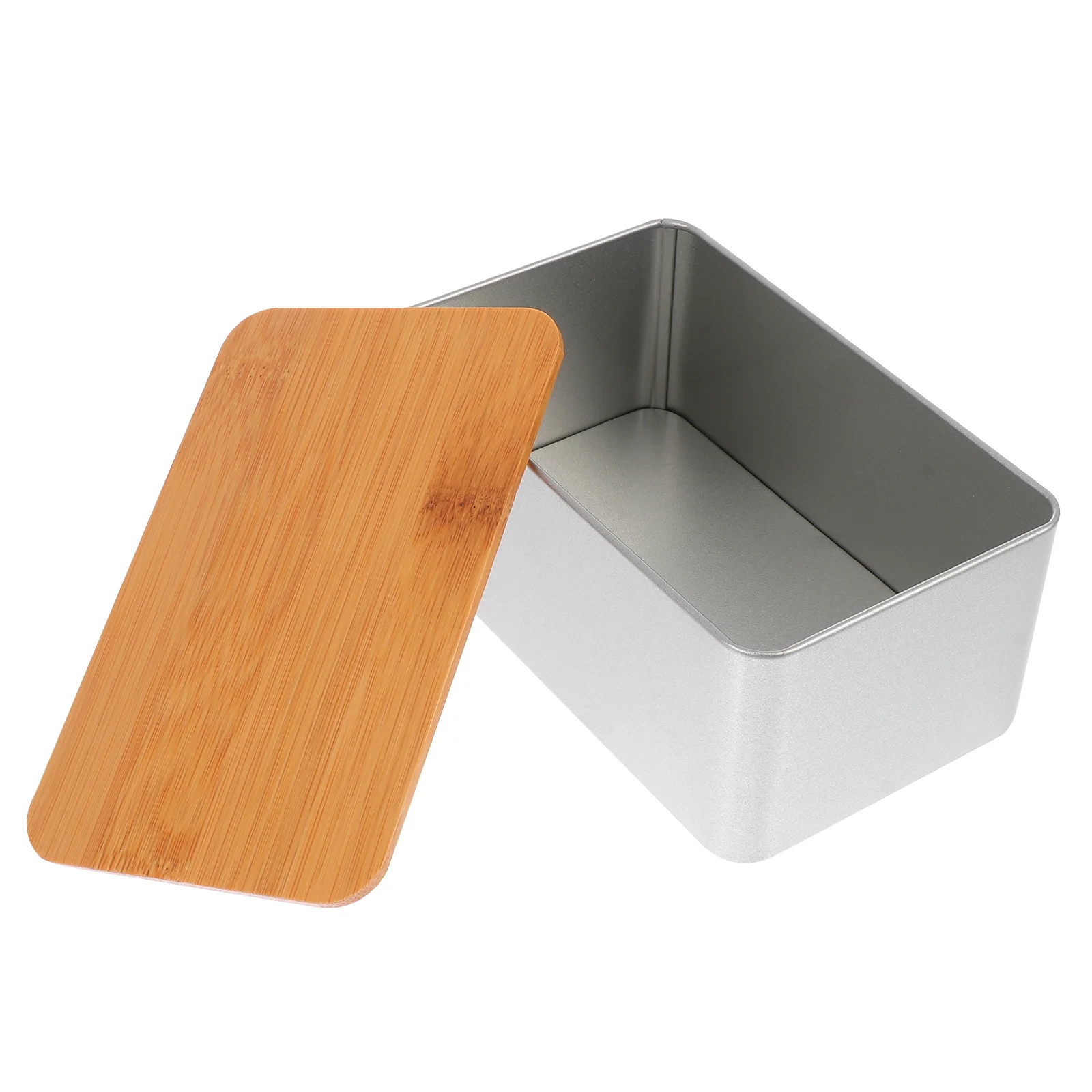 1Pcs Bamboo Lid Tea Canister Tinplate Can Iron Storage Box Jewelry Storage Container Sealed Food Box Practical Tinplate Cans