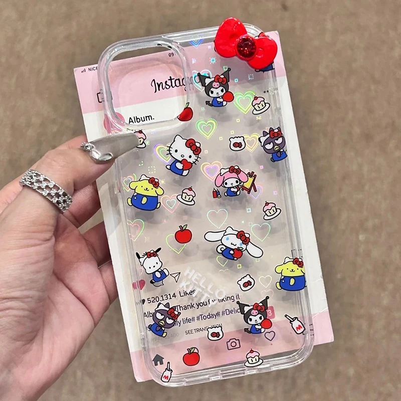 Sanrio Kuromi iPhone15 Mobile Hello Kitty Phone Case Kawaii Cute 14 13 12 11 Plus Pro Max Cartoon Decoration Protective Shell