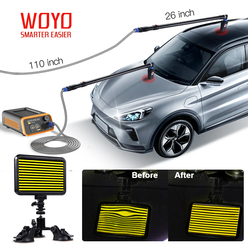 WOYO PDR007 & Rod & PDR Light For Steel Car Shell, Auto Body Repair Paintless Dent Repair Tools Car Dent Removal Kits