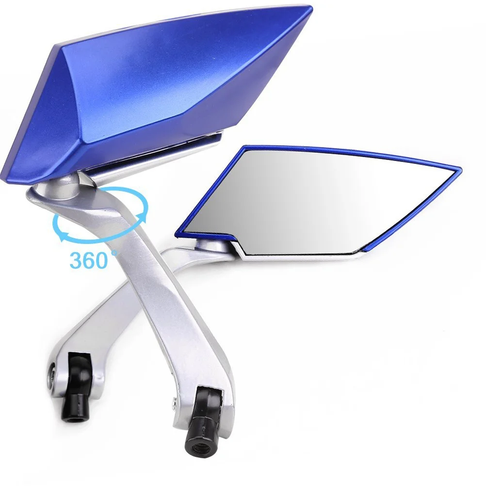 A Pair of Blue Universal Motorcycle Rear View Mirrors 150x58mm 360-Degree Rotating Aluminum Scooter Side Mirrors for Motorcycles