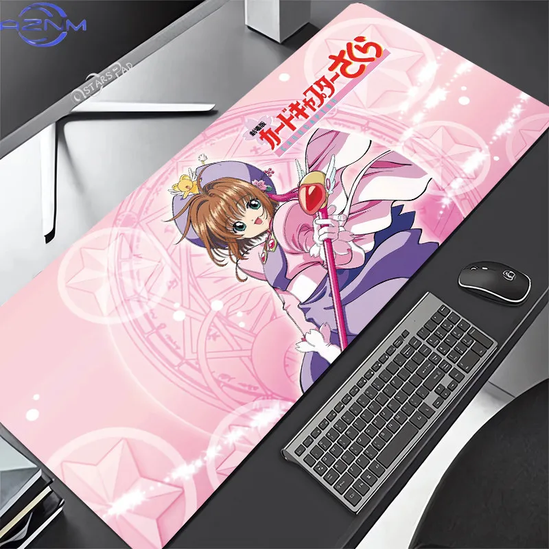 Pink Cardcaptor Sakura Large Deskmat Magic Wand  Rubber Playmat Cartoon Gaming Laptop Keyboard Mat Anti-slip