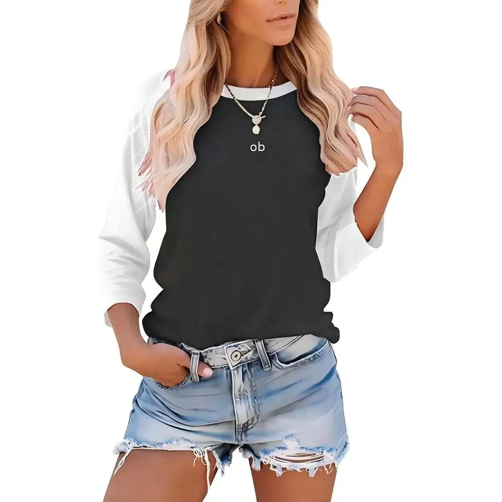 2026 New Color-Contrasting Women's Fashion Round-neck Sleeveless Seven-Inch Sleeve T-shirt Classic Fitness Top