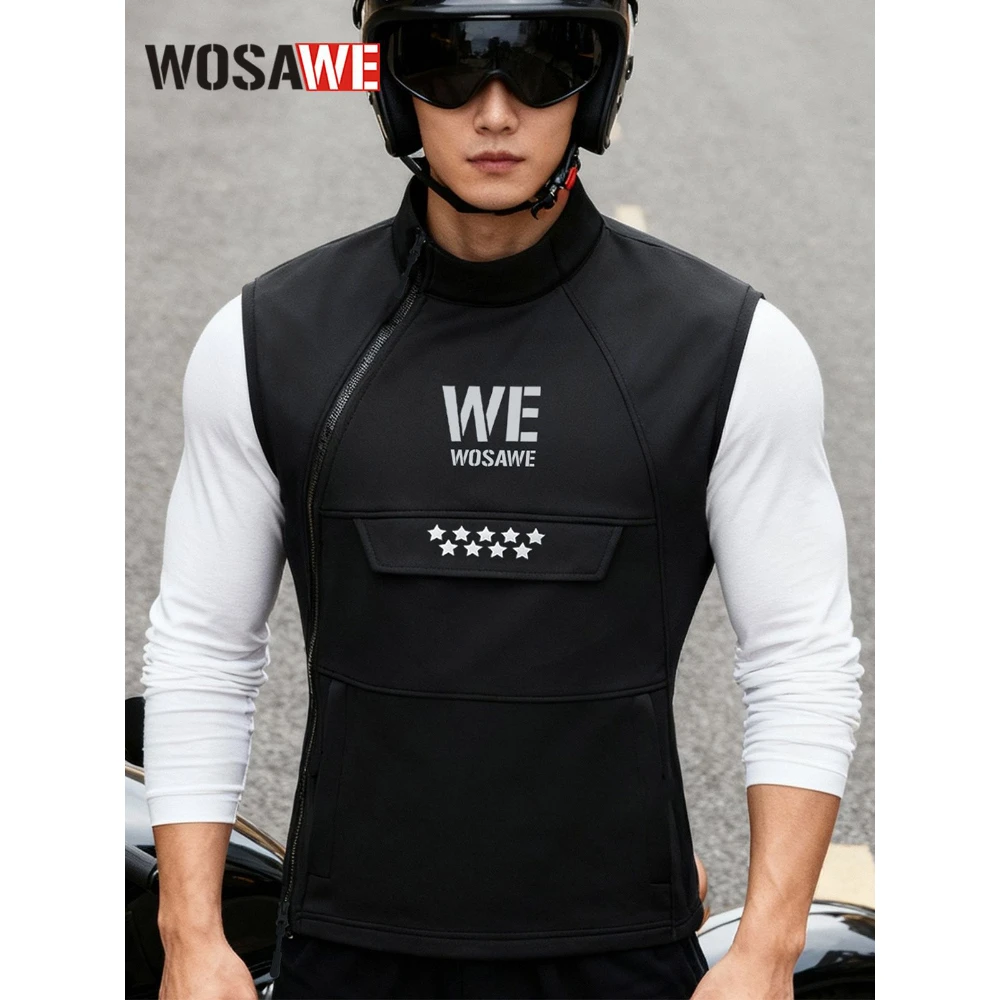 

WOSAWE Multi-Pocket Men's Motorcycle Vest Sleeve-Less Jacket Motorcycle Rider Vest Reflective Warm Motorcycle Off Road Vest