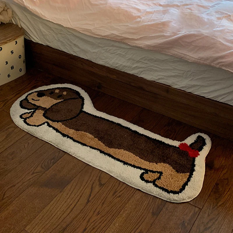 Long Tufting Dog Bedroom Rug Cartoon Animal Dachshund Carpet Bathroom Foot Pad Bath Mat Doormat Aesthetic Home Kids Room Decor