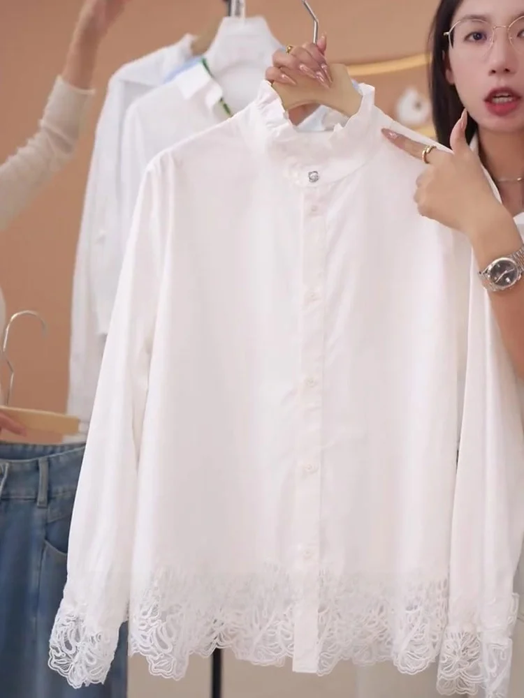 كشكش طوق زر واحد الدانتيل المرقعة طويلة Sve irt الكورية Sle تخفيف لون نقي الحرير أعلى الشعور الراقية #5