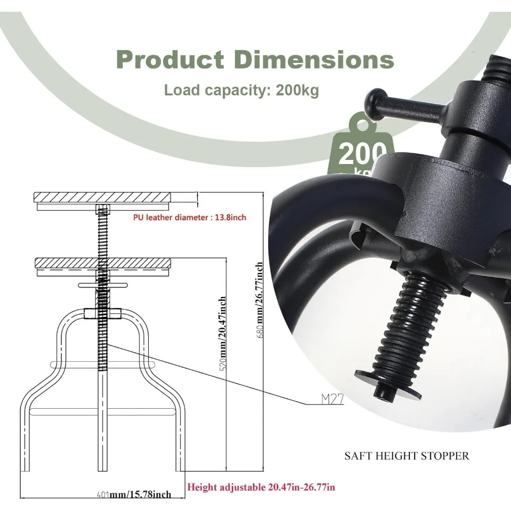Taburete de Bar Vintage, taburete de tornillo ajustable en altura de mostrador, barras giratorias, completamente soldado, Juego de 2