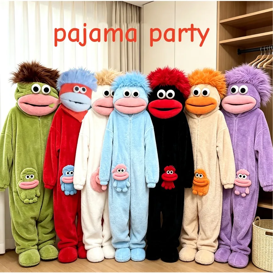 Lustiges Monster-Plüschkostüm Cartoon-Schlafanzug Vollgesichts-Plüschkostüm für Erwachsene Halloween Karneval Party Outfit Pyjama-Party