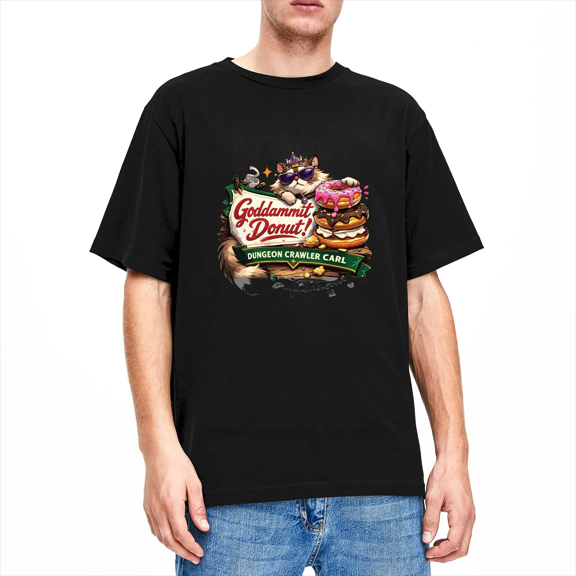Goddamnit Donut Princess Donut Dungeon Crawler Carl T-Shirts for Men  Novelty Cotton Tee Shirt Crew Neck Short Sleeve T Shirt