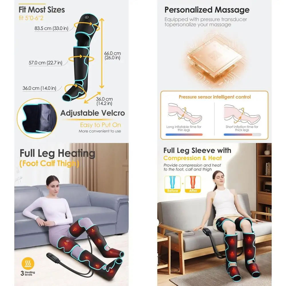 

Heated Air Compression Leg Massager for Improved Circulation and Pain Relief, 3 Intensity Levels, 6 Modes - FSA/HSA Eligible