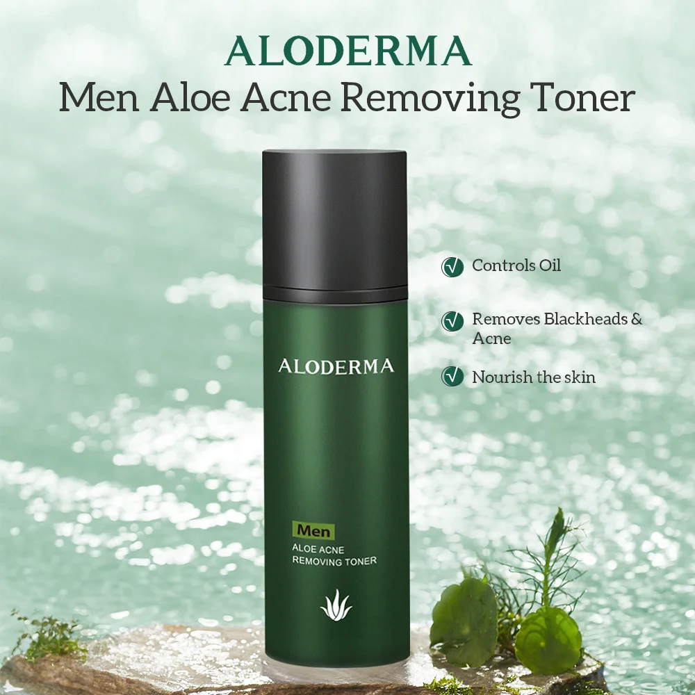 Aloderma 남성용 알로에 여드름 제거 스킨 케어 세트, 하이드레이트 모이스처라이저 페이셜 스킨 케어 제품 키트, 클렌저, 토너, 로션, 3 개