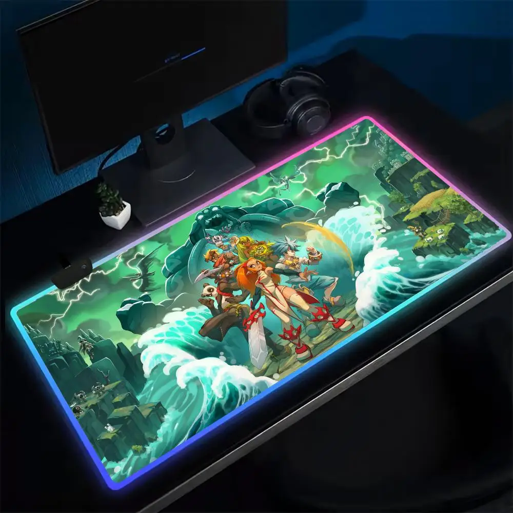 แผ่นรองเมาส์ DOFUS อะนิเมะแผ่นรองเม้าส์สำหรับเล่นเกม LED แผ่นรองโต๊ะย้อนแสงยางเดสก์ท็อป XXL RGB โต๊ะเสื่อ